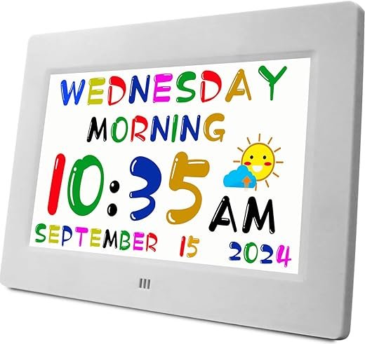 MASSII 2025 Digital Teaching Clock Talking Time, 24 Alarms Custom Reminders, Checklist to-Do List, Auto DST & Calendar Display, Sleep Trainer, Easy to Use for Kids Birthday Gift- White with Remote