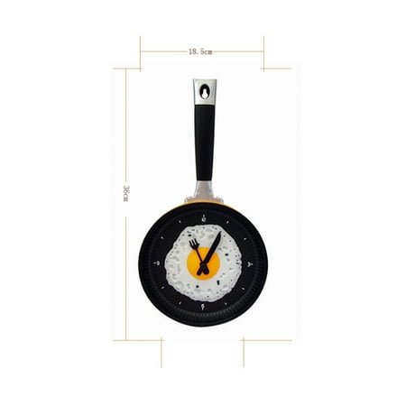 Masteelf Yellow Frying Pan Wall Clock with 12 Numeral Index, ABS Material, Cute Kitchen Home Decor, Silent Quartz Movement