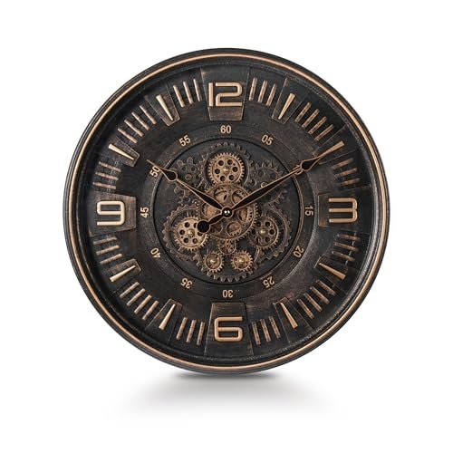 Mee 2ou Vintage Large Wall Clock with Moving Gears, 20 Inches Industrial Retro Steampunk Decorative Wall Clock with Moving Cogs for Living Room Home Office Farmhouse Fireplace Decor