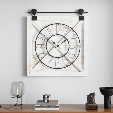 MIDOQIN Square Wall Clock, Battery Operated, Farmhouse Large Analog Clock Decorative for Living Room, Office