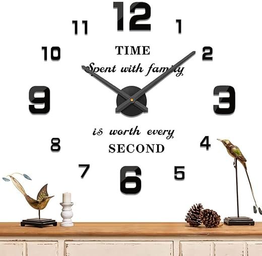 Mintime Modern Frameless DIY Wall Clock Large 3D Wall Watch Mirror Numbers for Home Office Decorations