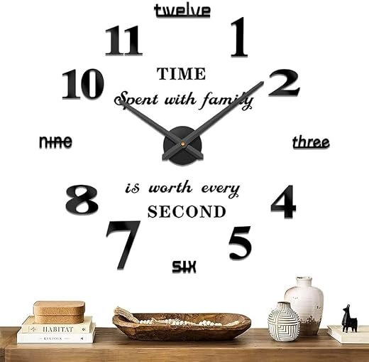 Mintime Modern Frameless DIY Wall Clock Large 3D Wall Watch Mirror Numbers for Home Office Decorations