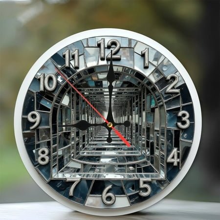 Mirror Infinity Tunnel Clock Wall Decor 10-Inch Silent Wooden Wall Clock, Battery Operated (AA Batteries Not Included), Artistic Home Decor