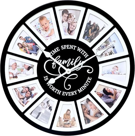 MODE HOME 24 Inch Wall Clock with Picture Frame, Large Silent for Living Room Decor, Battery Operated Decorative Clock with Personalized Frames