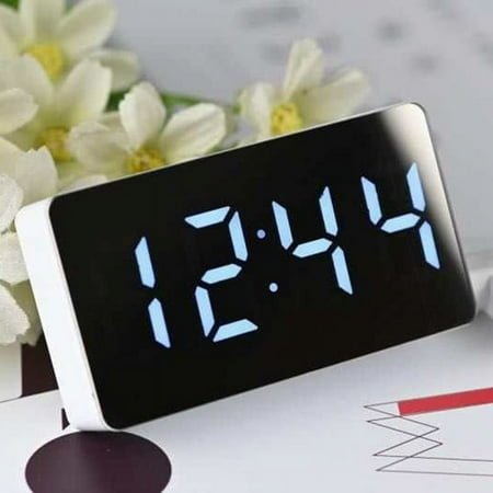 Modern Digital Led Display Alarm Clock Mirror Temperature Clock Desk Decoration White