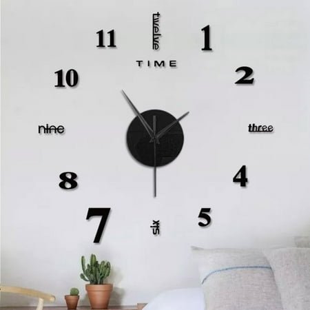 Modern DIY Large Wall Clock 20 Inch Mirror Surface Silent Movement 3D Sticker Clock Contemporary Numbers Home Office Decor Self-Adhesive Battery Operated Silver