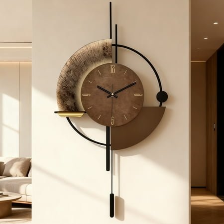 Modern Minimalist Creative Wall Clock with Metal & Iron Design - Stylish Personalized Decor for Living Room/Bedroom (Unique Half-Moon Artistic Pendulum)