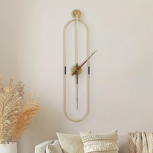 Modern Oval Wall Clock Large Wall Clock with Walnut Pointers for Living Room Home Decor Bedroom Kitchen Office (Oval Gold, Large)