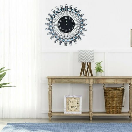 Modern Quartz Movement Crystal Wall Clock w/ Night Light Non Ticking Round Clock