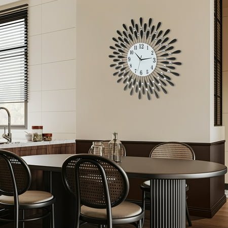 Modern Round 3D Wall Clock with Quiet Movement, High-Quality Acrylic Rhinestones, Metal Pointer, Battery Operated - 24.5 Black