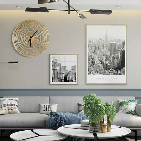 Modern Wall Clock, 19 Inch Large Decorative Art Clock Tree Ring Design Non-Ticking Silent Metal Battery Operated for Living Room Home Decor, Gold