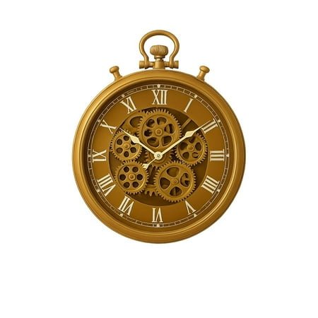 MONK FOREST XL Vintage Metal Wall Clock – 61.5 CM – Roman Numerals & 3D Moving Gears – Antique Pocket Watch Design – Silent Quartz Movement – Luxury Wall Decor for Home & Office