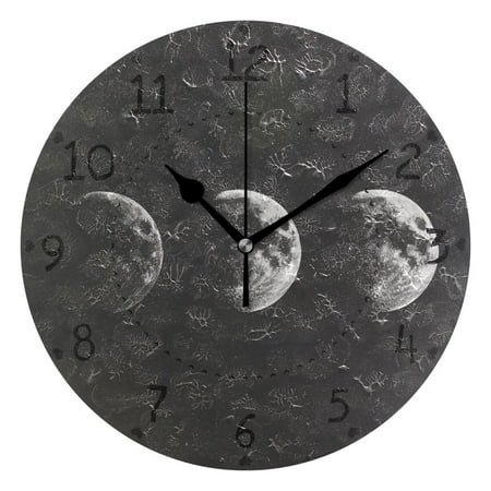 Moon Phases Round Wall Clock Silent Analog Battery Operated Black Pointer Home Decor 9.84 Diameter