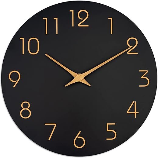 Mosewa Wall Clock 14 Inch Black Battery Operated Silent Non Ticking Simple Minimalist Rose Gold Numbers Decorative for Bedroom Living Room Kitchen Home Office