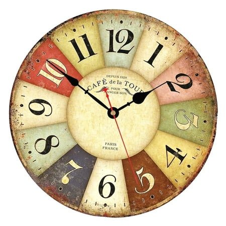 Myst Design 8 Inch Silent Non-Ticking Wall Clock Arabic Numerals Retro Clocks Wooden Round Wall Clocks Indoor Wall Clocks Paris French Style Decor