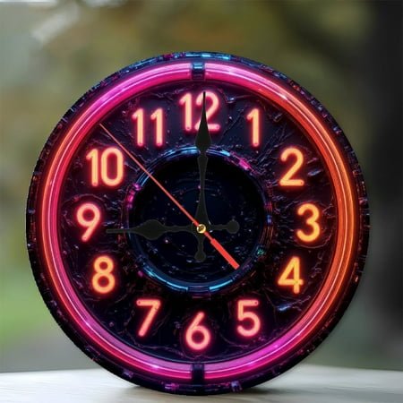 Neon LED Wall Clock with Modern Design And Clear Display 10-Inch Silent Wooden Wall Clock, Battery Operated (AA Batteries Not Included), Artistic Home Decor