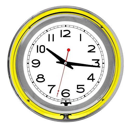 Neon Wall Clock- 14 Round, Double Light Ring, Dual Power, Analog Quartz Timepiece- Retro Décor for Bar, Garage & Game Room by Lavish Home (Yellow)