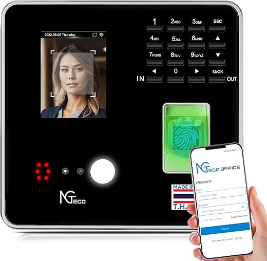 NGTeco Cloud-Based Time Clock, 4-in-1 Time Clocks for Employees Small Business with Face, Fingerprint, RFID, PIN, Remote Control Software & App, 2.4GHz WiFi, IC Cards, No Monthly Fee