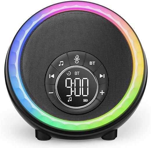 Night Light Bluetooth Speaker Alarm Clock, Portable Sound Machine with White Noise, Touch Bedside Lamp for Bedroom, Dimmable Warm Light, RGB Color Changing, Best Gifts for Teenage Boys Girls