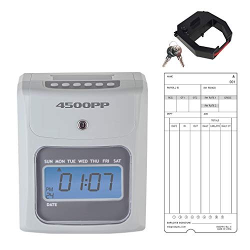 Nile Products - 4500PP Electronic Calculating Time Clock, Employees in/Out Time Tracker, Small Business Punch Pack Bundle Includes: 25 Time Cards,1 Ink Ribbon and 2 Security Keys