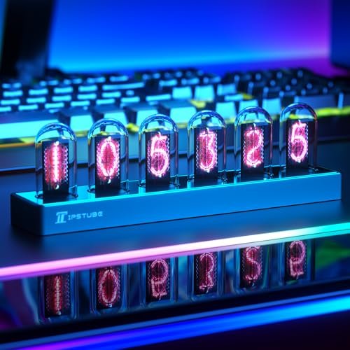 Nixie Tube Clock, Digital Clock, RGB Full-Color Neon Glow Tube, IPS Color Screen, Time Photo Display for Desktop Decoration, WiFi Desktop Digital Clock