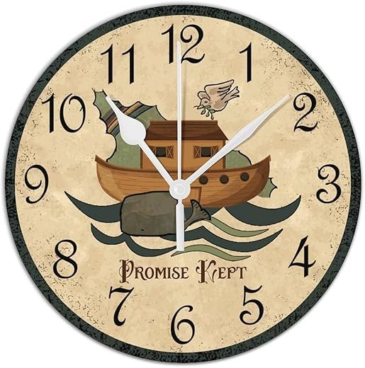 Noah's Ark Wall Clock Battery-Powered with Quartz Movement Farmhouse Decorative Wall Clocks 10 Inch Round Retro Design Clock for Living Room Bedroom Housewarming Gift Easy to Read, Style-8