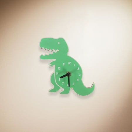 NUOLUX 1Pack Dinosaur Shaped Wooden Wall Clock for Children's Bedroom Decor 11.8x5.9x0.8in