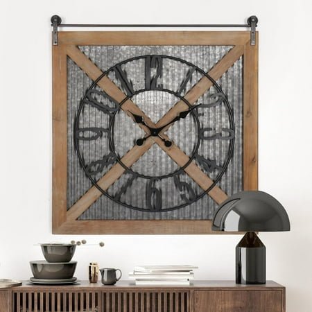 Oakrain Rustic Large Wall Clock, Classic Vintage Hanging Clock, Silent Non-Ticking Square Wall Clock for Living Room Bedroom Office, Numeral, Brown, 27''x29''