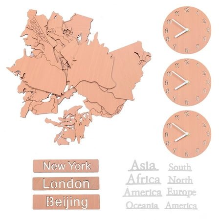 OUNONA Modern World Map Wall Clock with 3 for Home Office Decorative Brown ABS Art 12.5 inches