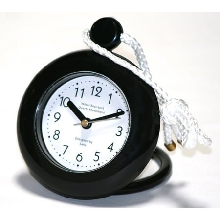 Our black bathroom shower rope clock with a clear easy to read clock face is water-resistant and engineered with a superior quartz movement and turning second hand for accurate timekeeping