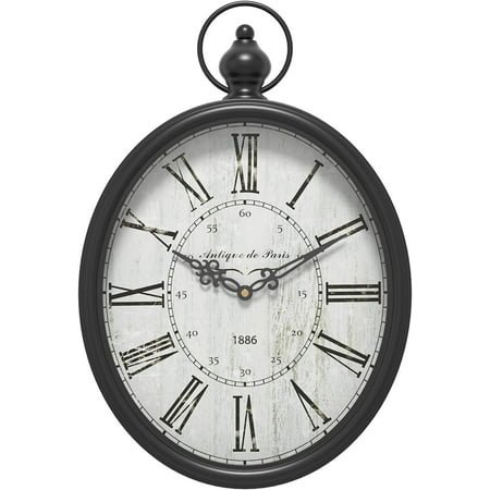 Oval Retro Wall Clock | Battery Operated Silent Decor Large Wall Clocks for Kitchen | Black Antique Design | Rustic Vintage Style | Office (15.5 H x 10.5 W) | Farmhouse