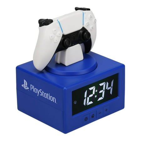 Paladone PlayStation DualSense Controller Digital Alarm Clock with Night Light Function - Officially Licensed Gaming & Bedroom Décor for Kids & Teens, White, Blue