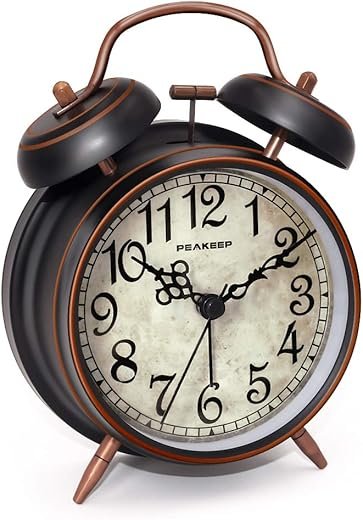 Peakeep Retro 4.5 inches Battery Operated Twin Bell Loud Alarm Clock (Black with Arabic)