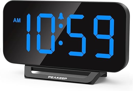 Peakeep Small Digital Alarm Clock for Bedrooms, Loud for Heavy Sleepers Adults, Dimmable Plug in Electric Large Numbers Clock Battery Backup, Slim Clock for Table Office Modern Living Room (BB)