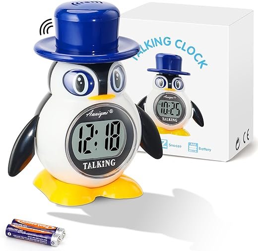 Penguin Talking Alarm Clock, Cute Portable Digital Alarm Clock with Easy Operation & Snooze, Battery Operated (2 AAA Batteries Included) - Adorable Design Gift for All People and Loved Ones