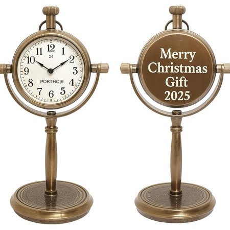 Personalized Merry Engraved Brass Table Clock ~ Vintage Double-Sided Desk Clock with Custom Message ~ Unique for Him, Her, Couple, or Family