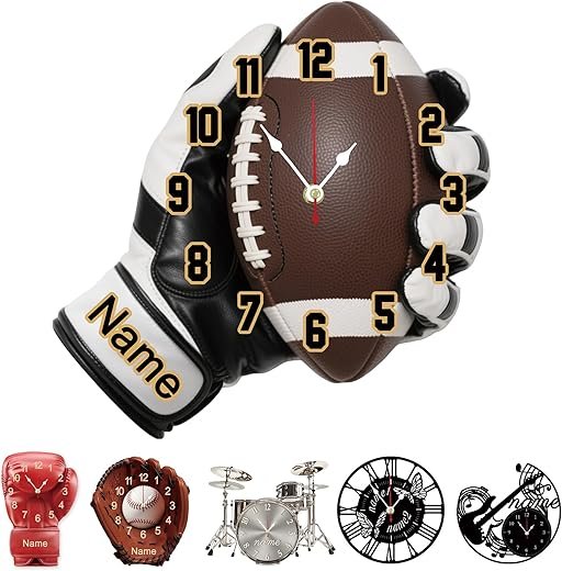 Personalized Metal Clock with Name Custom Wall Football Clock Non Ticking Silent for Home Decoration Music Classroom Living Room Customized Birthday Christmas