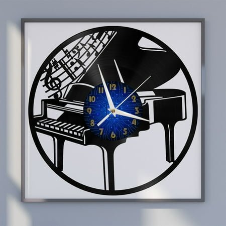 Piano Playing 12 Inch Vinyl Record Wall Clock - Silent, Creative, and Unique Clock for Living Room, Entryway, or Bedroom Decor - Perfect Gift Idea(12 inchs B without LED)