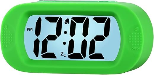 Plumeet Kids Alarm Clock Large Digital LCD Travel Alarm Clocks with Snooze and Night Light - Ascending Sound and Handheld Size - Best Gift for Kids (Green)