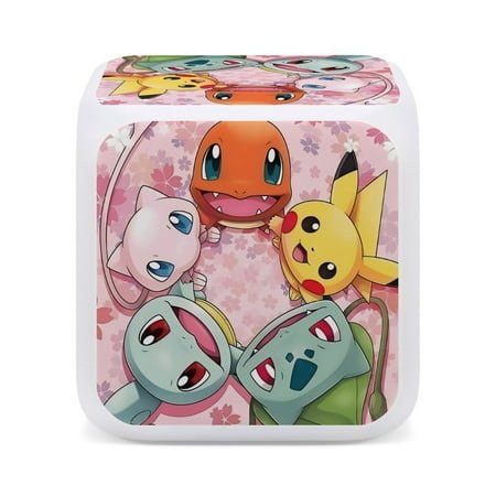 Pokémon Cute Cartoon Seven-Color Changing Alarm Clock Home Decor Bedroom Digital Display One size