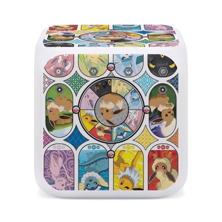 Pokémon Cute Cartoon Seven-Color Changing Alarm Clock Home Decor Bedroom Digital Display One size