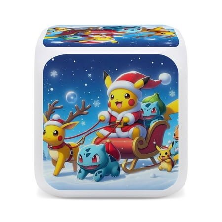 Pokémon Cute Cartoon Seven-Color Changing Alarm Clock Home Decor Bedroom Digital Display One size