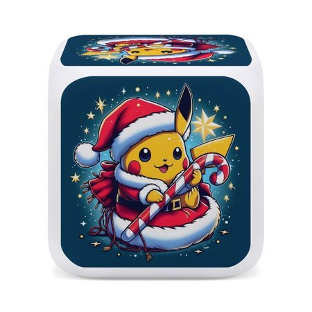 Pokémon Cute Cartoon Seven-Color Changing Alarm Clock Home Decor Bedroom Digital Display One size