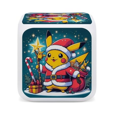 Pokémon Cute Cartoon Seven-Color Changing Alarm Clock Home Decor Bedroom Digital Display One size