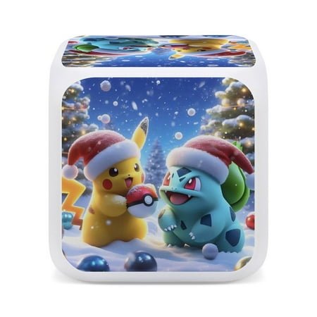 Pokémon Cute Cartoon Seven-Color Changing Alarm Clock Home Decor Bedroom Digital Display One size