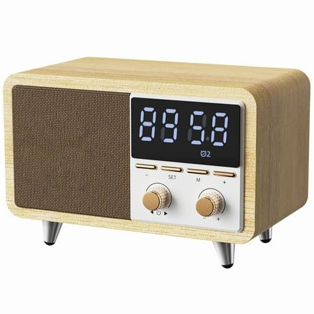 Prociv Wooden Retro Radio: Wireless/USB/TF Card Playback, FM Radio, Stereo Speakers, Alarm Clock & Digital Display - Perfect for Home and Outdoor Use