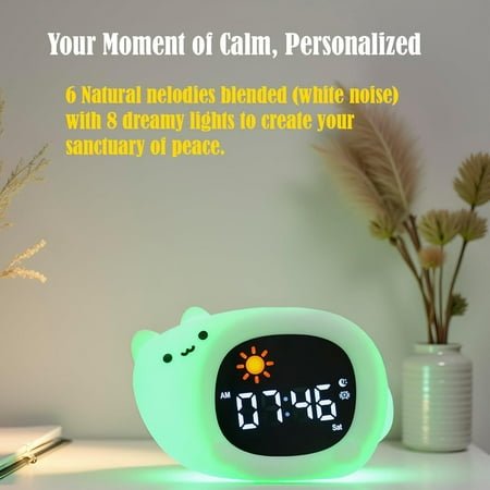 PYYAN-Alarm Clock with Night Light, Cute Cartoon Animal Dogs/Dinosaur/Cat/Litter Bear/Owl/Cloud-Shaped OK to Wake Clock with White Noise, Digital Display Electronic Clock, Dinosaur