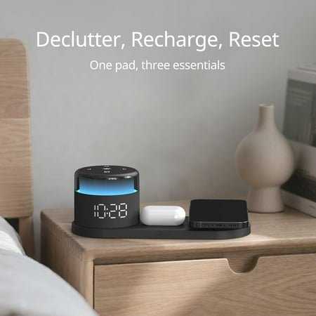 PYYAN-Alarm Clock with Wireless Charging Station – Magnetic Charger for iPhone 16/15/14/13/12 Series, Charging Dock for AirPods, USB Port for Apple Watch, Dimmable Night Light Clock for Bedroom