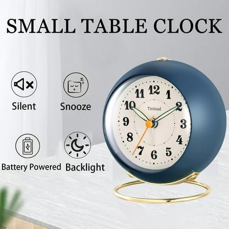 QIHE-Analog Alarm Clock, Retro Simple Design Small Desk Clock with Manual Light, Battery Operated, Snooze, for Kids,Bedroom,Travel,Kitchen,Bedside Desktop(Blue)