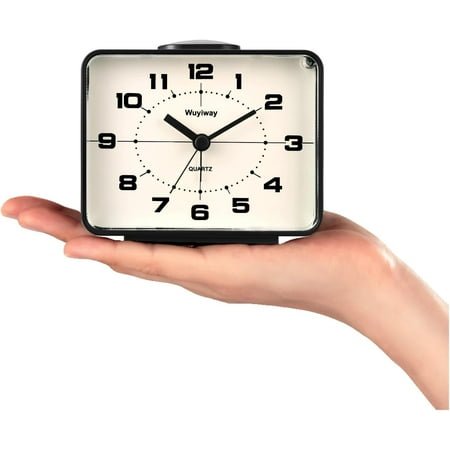 QIHE-Battery Operated Retro Analog Alarm Clock,4 Vintage Decor for Bedroom, Nightstand, Bedside, Desk, Table,Silent,Lighted on Demand and Snooze,Ascending Beep Sounds,Easy to Set(Black)